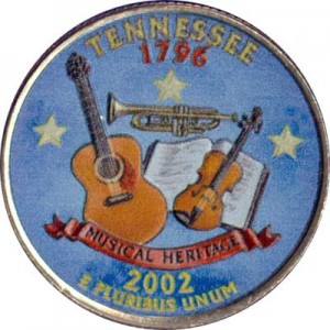 25 центов 2002 США Теннесси (Tennessee) (цветная) цена, стоимость