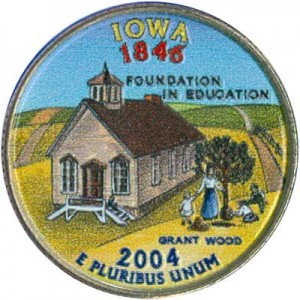25 cents Quarter Dollar 2004 USA Iowa (colorized)