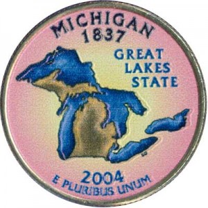 25 центов 2004 США Мичиган (Michigan) (цветная) цена, стоимость