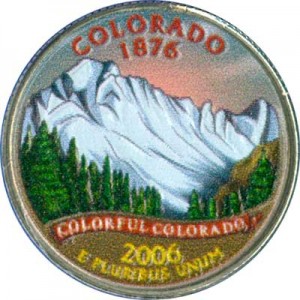 Quarter Dollar 2006 USA Colorado (colorized) price, composition, diameter, thickness, mintage, orientation, video, authenticity, weight, Description