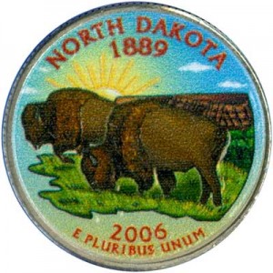 Quarter Dollar 2006 USA North Dakota (colorized) price, composition, diameter, thickness, mintage, orientation, video, authenticity, weight, Description