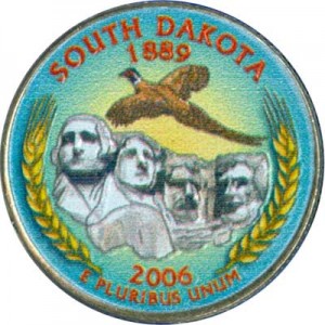 Quarter Dollar 2006 USA South Dakota (colorized) price, composition, diameter, thickness, mintage, orientation, video, authenticity, weight, Description
