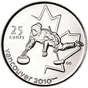 25 cents 2007 Canada Olympics 2010 Vancouver : Curling price, composition, diameter, thickness, mintage, orientation, video, authenticity, weight, Description