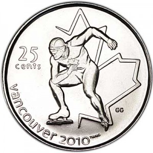 25 cents 2009 Canada Olympics 2010 Vancouver : Speed skating price, composition, diameter, thickness, mintage, orientation, video, authenticity, weight, Description