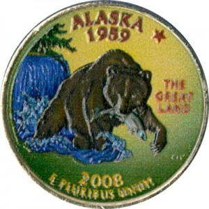 25 cents Quarter Dollar 2008 USA Alaska (colorized)