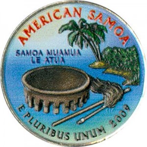 Quarter Dollar 2009 USA American Samoa (colorized) price, composition, diameter, thickness, mintage, orientation, video, authenticity, weight, Description