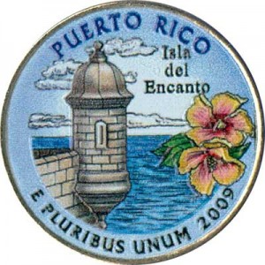Quarter Dollar 2009 USA Puerto Rico (colorized) price, composition, diameter, thickness, mintage, orientation, video, authenticity, weight, Description
