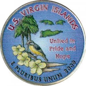 Quarter Dollar 2009 USA Virgin Islands (colorized) price, composition, diameter, thickness, mintage, orientation, video, authenticity, weight, Description