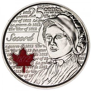25 cents 2013 Canada, Laura Secord, colored price, composition, diameter, thickness, mintage, orientation, video, authenticity, weight, Description