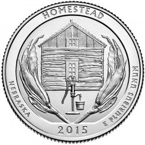 25 центов 2015 США мемориал Гомстед (Homestead National Monument of America), 26-й парк, двор D цена, стоимость