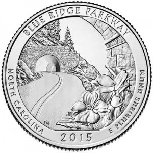 25 центов 2015 США Парковая дорога (Blue Ridge Parkway), 28-й парк, двор S цена, стоимость