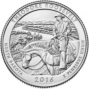 Quarter Dollar 2016 USA Theodore Roosevelt 34th National Park, mint mark D price, composition, diameter, thickness, mintage, orientation, video, authenticity, weight, Description