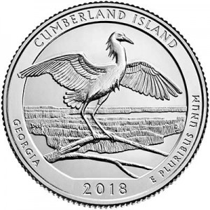 Quarter Dollar 2018 USA Cumberland Island National Seashore 44th Park, mint mark D price, composition, diameter, thickness, mintage, orientation, video, authenticity, weight, Description