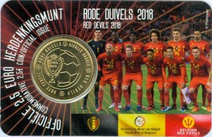 2.5 euros 2018 Belgium, Red Devils, Belgium national football team price, composition, diameter, thickness, mintage, orientation, video, authenticity, weight, Description