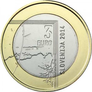 3 euro 2014 Slovenia Johann Pucher price, composition, diameter, thickness, mintage, orientation, video, authenticity, weight, Description