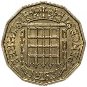3 пенса 1963 Великобритания цена, стоимость