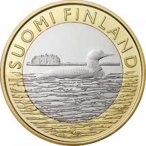 5 евро 2014 Финляндия Саво, Чернозобая гагара цена, стоимость