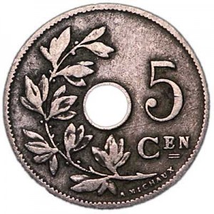 5 сантимов 1901-1909 Бельгия, из обращения цена, стоимость