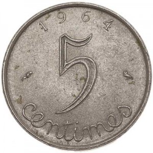 5 centimes 1964 France price, composition, diameter, thickness, mintage, orientation, video, authenticity, weight, Description