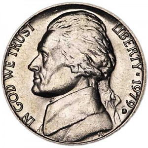 Nickel five cents 1979 US, mint D price, composition, diameter, thickness, mintage, orientation, video, authenticity, weight, Description