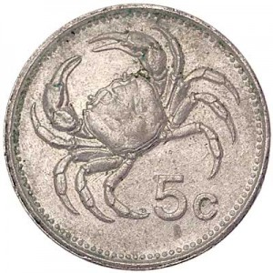 5 cents 1986 Malta Crab price, composition, diameter, thickness, mintage, orientation, video, authenticity, weight, Description