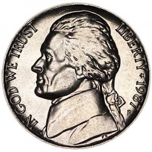 Nickel fünf Cent 1987 USA, Minze P Preis, Komposition, Durchmesser, Dicke, Auflage, Gleichachsigkeit, Video, Authentizitat, Gewicht, Beschreibung