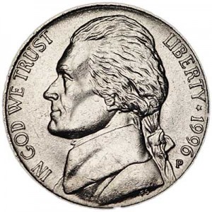 Nickel fünf Cent 1996 USA, Minze P Preis, Komposition, Durchmesser, Dicke, Auflage, Gleichachsigkeit, Video, Authentizitat, Gewicht, Beschreibung