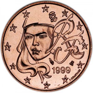 5 центов 1999 Франция, UNC цена, стоимость