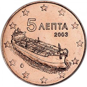 5 центов 2003 Греция, UNC цена, стоимость