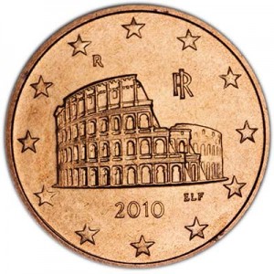 5 центов 2010 Италия, UNC цена, стоимость