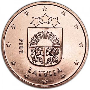 5 центов 2014 Латвия, UNC цена, стоимость