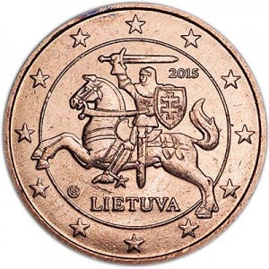 5 центов 2015 Литва, UNC цена, стоимость