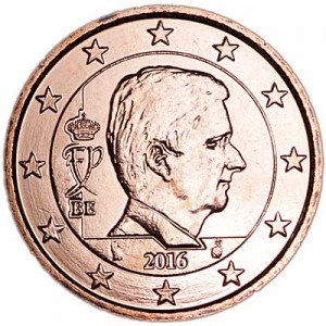5 центов 2016 Бельгия, UNC цена, стоимость