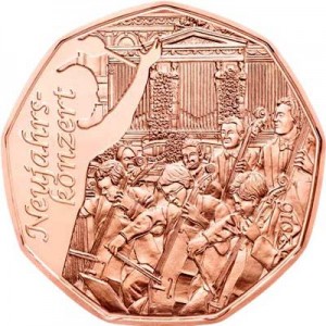 5 euro 2016 Austria New Year's concert price, composition, diameter, thickness, mintage, orientation, video, authenticity, weight, Description