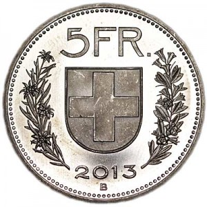 5 франков 2011-2013 Швейцария, из обращения цена, стоимость