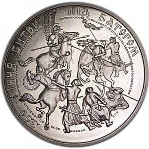 5 гривен 2002 Украина, 350 лет битвы под Батогом цена, стоимость