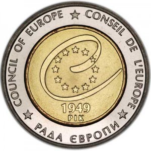 5 hryvnia Ukraine 2009, 60th Anniversary of the Council of Europe price, composition, diameter, thickness, mintage, orientation, video, authenticity, weight, Description