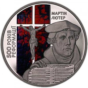 5 гривен 2017 Украина, 500 лет Реформации, Мартин Лютер цена, стоимость