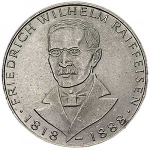 5 марок 1968, Фридрих Вильгельм Райффайзен цена, стоимость