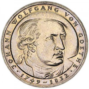 5 марок 1982 Германия, Иоганн Вольфганг фон Гёте среде цена, стоимость