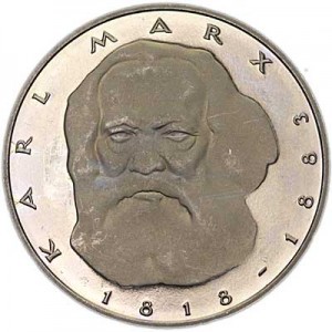 5 mark 1983 Germany Karl Marx price, composition, diameter, thickness, mintage, orientation, video, authenticity, weight, Description