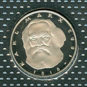 5 mark 1983 Germany Karl Marx, proof price, composition, diameter, thickness, mintage, orientation, video, authenticity, weight, Description