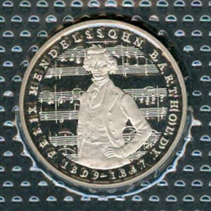 5 mark 1984 Germany Felix Mendelssohn proof price, composition, diameter, thickness, mintage, orientation, video, authenticity, weight, Description