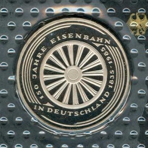 5 mark 1985 Germany 150 years of German railway, proof price, composition, diameter, thickness, mintage, orientation, video, authenticity, weight, Description