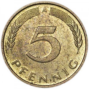 5 pfennig 1950-1996 Germany price, composition, diameter, thickness, mintage, orientation, video, authenticity, weight, Description