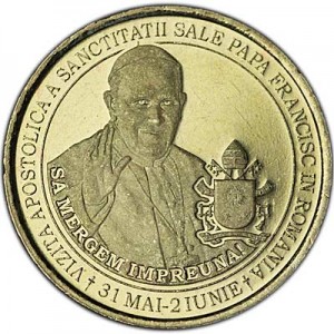 50 bani 2019 Romania, Pope's Visit to Romania price, composition, diameter, thickness, mintage, orientation, video, authenticity, weight, Description