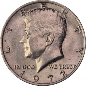 Half Dollar 1972 Kennedy mint mark P USA  price, composition, diameter, thickness, mintage, orientation, video, authenticity, weight, Description