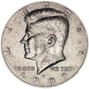 Half Dollar 1993 USA Kennedy mint mark P price, composition, diameter, thickness, mintage, orientation, video, authenticity, weight, Description
