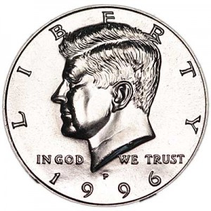 Half Dollar 1996 USA Kennedy mint mark P price, composition, diameter, thickness, mintage, orientation, video, authenticity, weight, Description