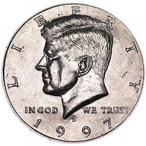 Half Dollar 1997 USA Kennedy mint mark D price, composition, diameter, thickness, mintage, orientation, video, authenticity, weight, Description